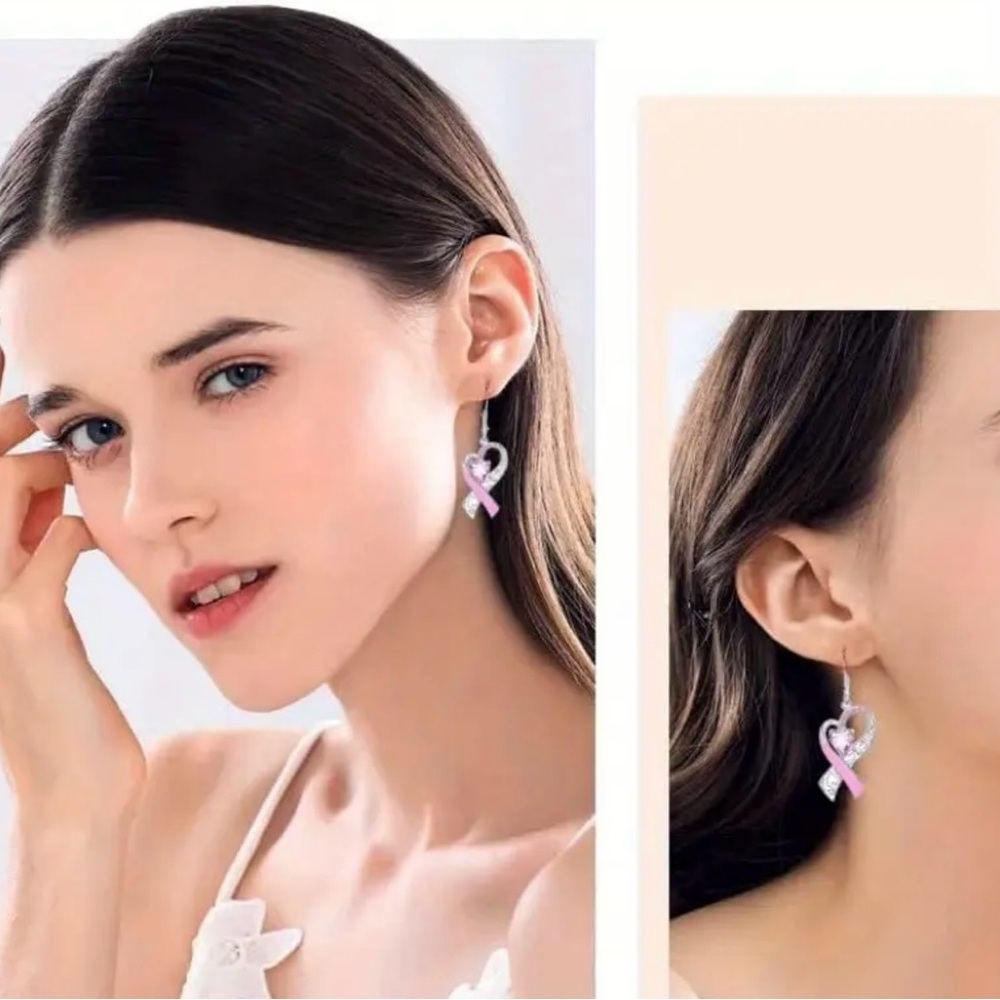 Breast Cancer Ribbon earrings - Picture 4 of 6